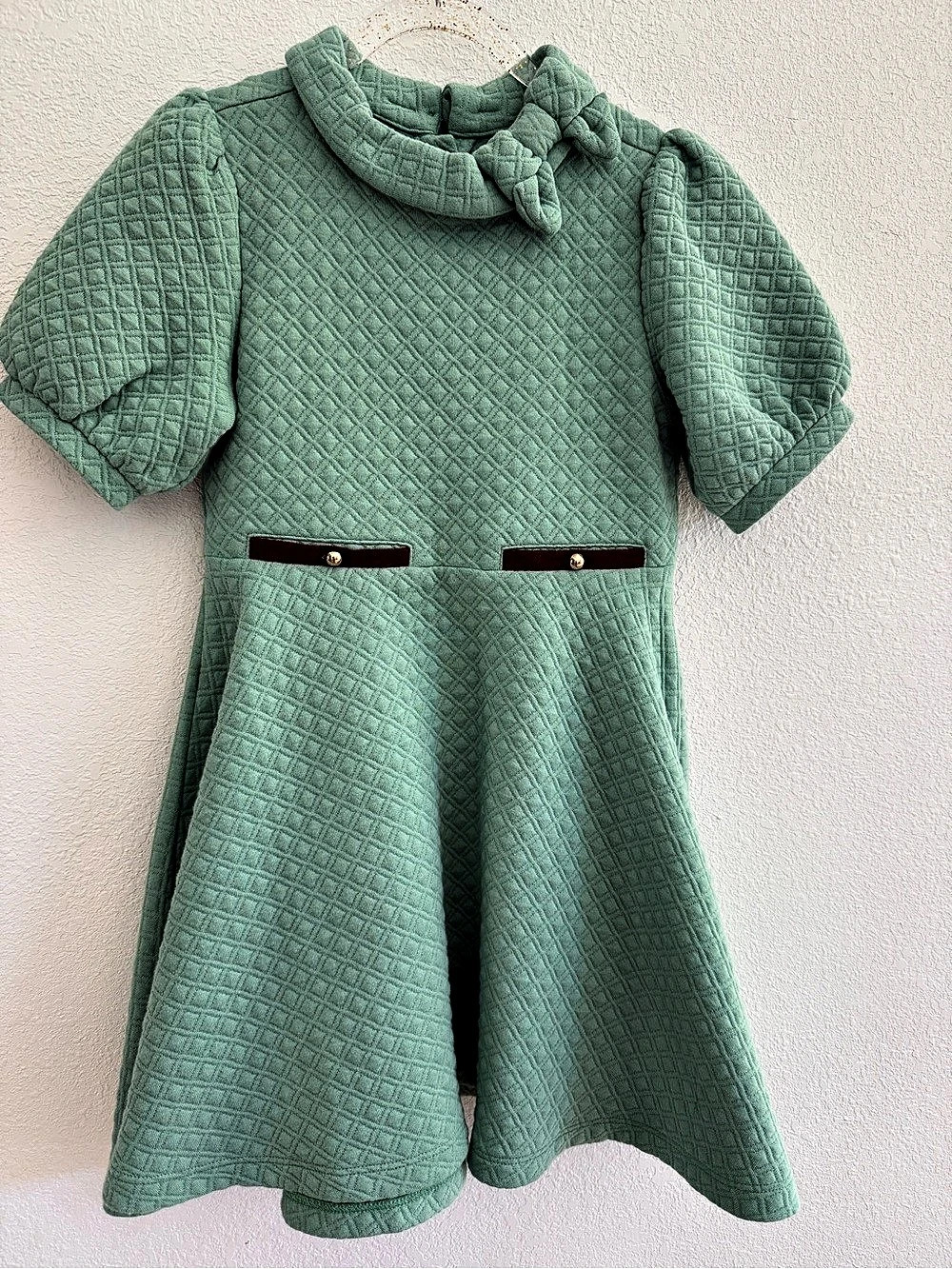 Janie & Jack Quilted Collared Mint Green Dress Size 6 Like New